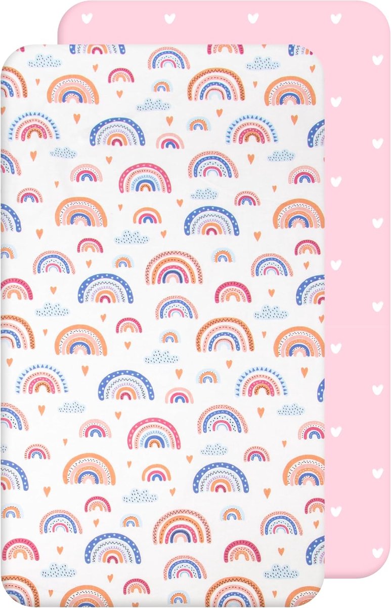 Fitted sheet 50x83cm - 100% katoen - 2-pack met regenboogmotief - Geschikt voor babybedden - SnelShoppen