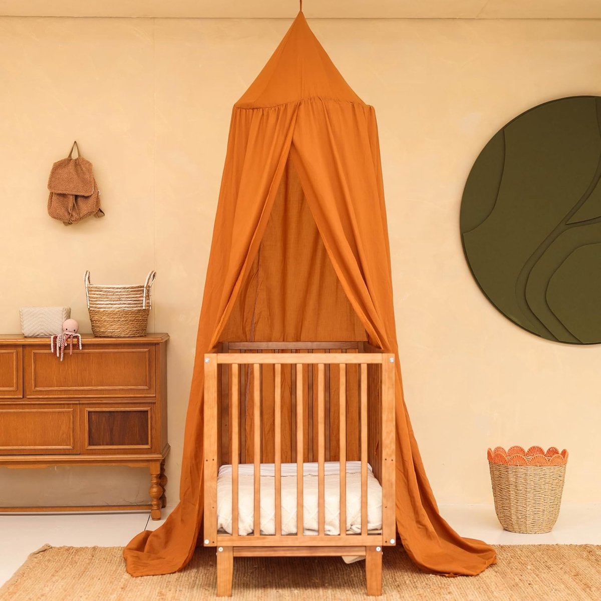 Hangend hemelbed voor wieg - Oranje mosquitonet - Magische sfeer voor babykamer - SnelShoppen