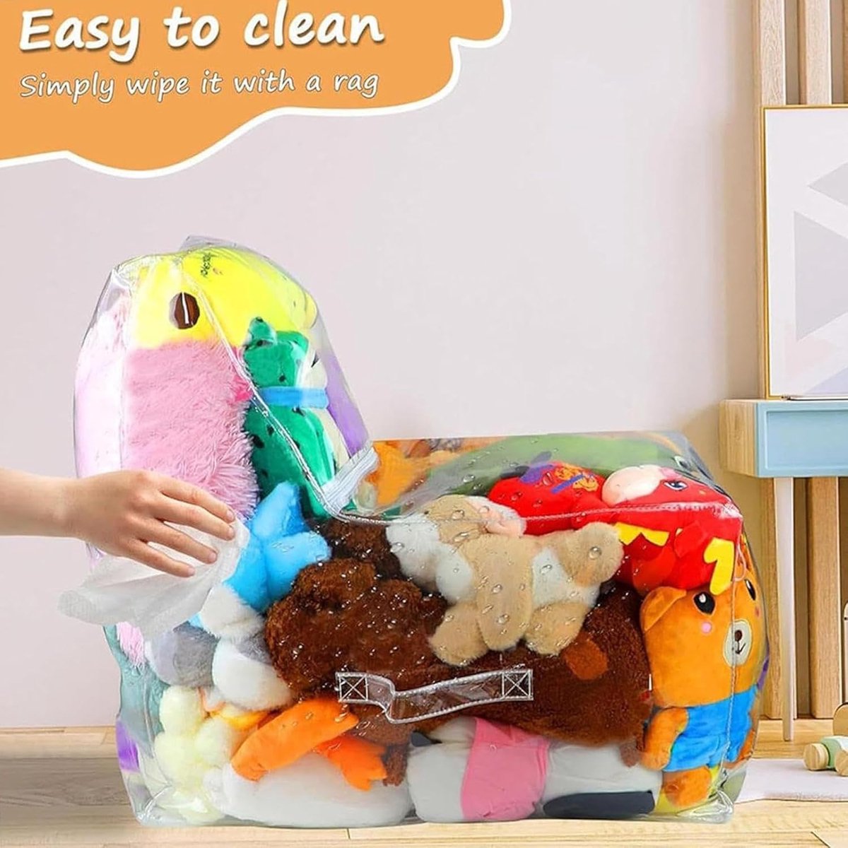 Zitzakhoes Knuffeldieren - Speelgoed Organizer - Speelgoed Opbergen - Stofwerend Ontwerp - 60x60x45cm - Transparant