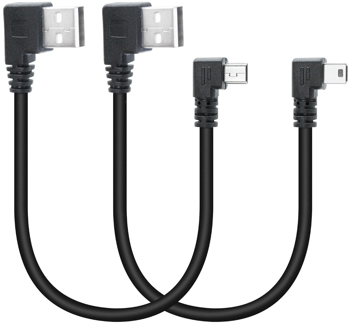 SnelShoppen - Short Mini USB Kabel 10 inch - 2.0A Plug Rechts Hoek - Voor GPS, Dashcam, Digitale Camera, Harde Schijf - 25 cm Antitangle Draad