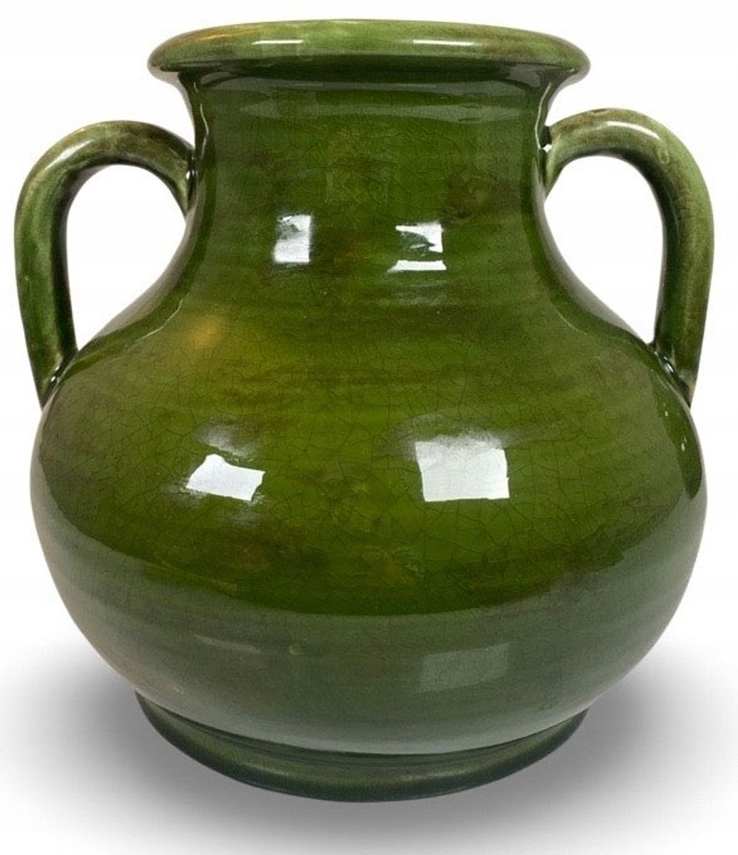 Decoratieve Keramische Vaas Groen met Handvatten 27x27 cm