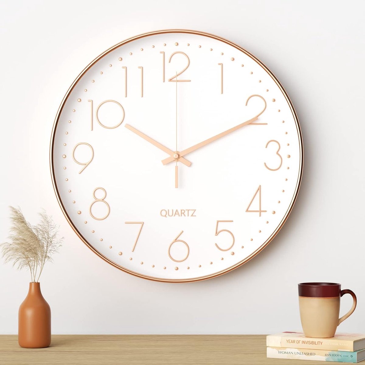 Wandklok 30 cm - Roze goud - Stil kwartsuurwerk - Modern minimalistisch design - ShopVlot