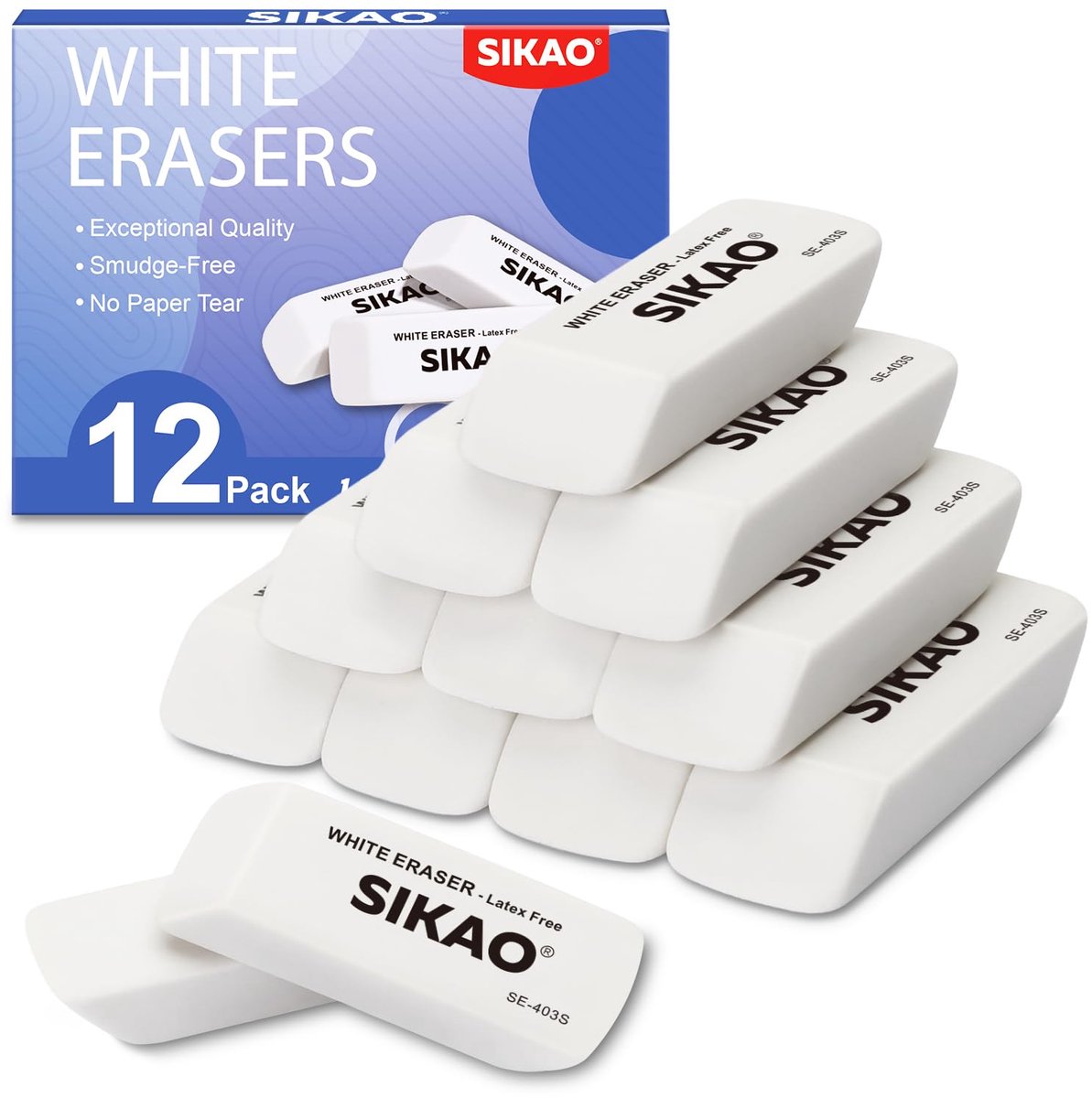 Potloodgummen 12 stuks - witte gummen - zachte kwaliteit - ideaal voor school en werk - ShopVlot