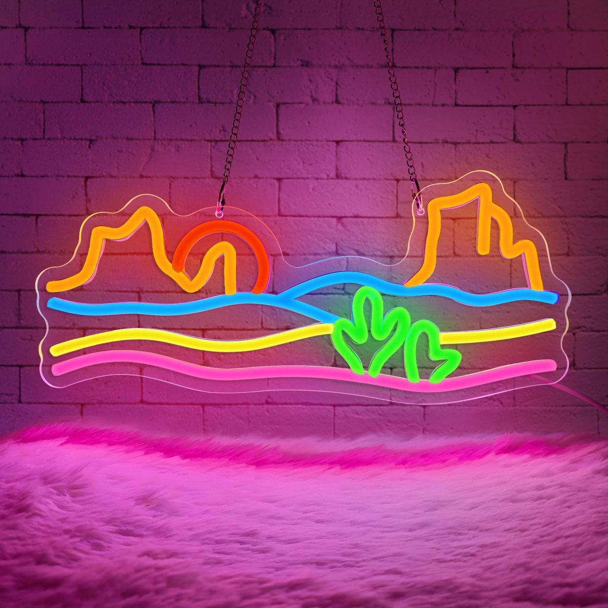 Neon sign cactus landschap - Led verlichting - Dimbaar - Voor sfeervolle wanddecoratie - SnelShoppen