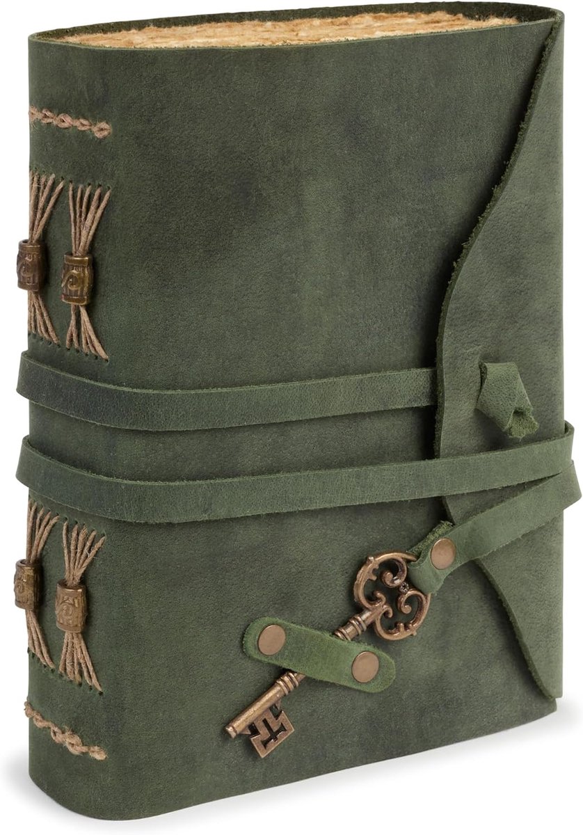 Notitieboek 21 x 17 cm - Vintage groen leer - Sleuteltje inbegrepen - Ideaal voor reizen - SnelShoppen