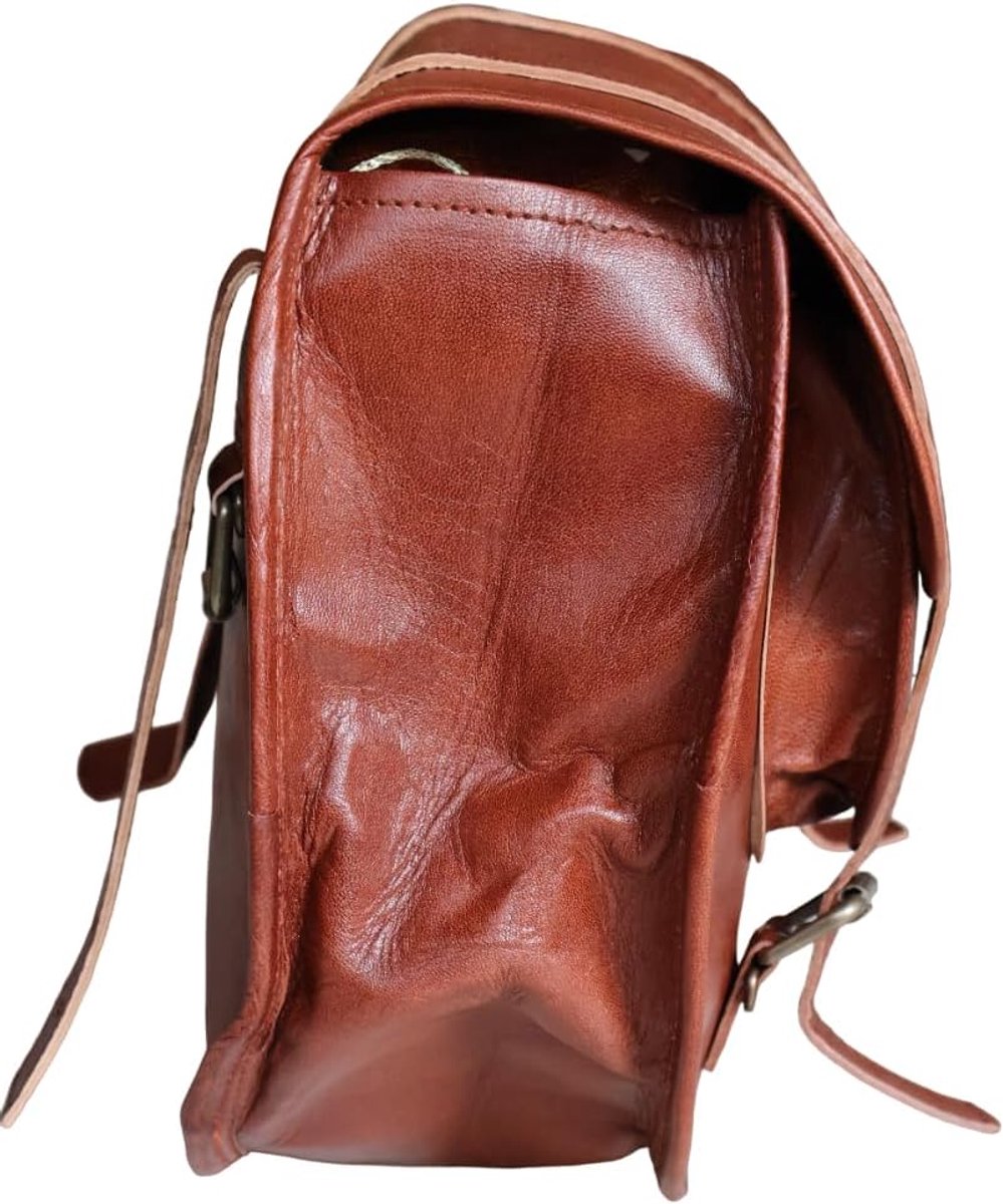 Motorfiets tas 10x12x5 inch - vintage leren schoudertas - handgemaakt - ideaal voor onderweg - SnelShoppen