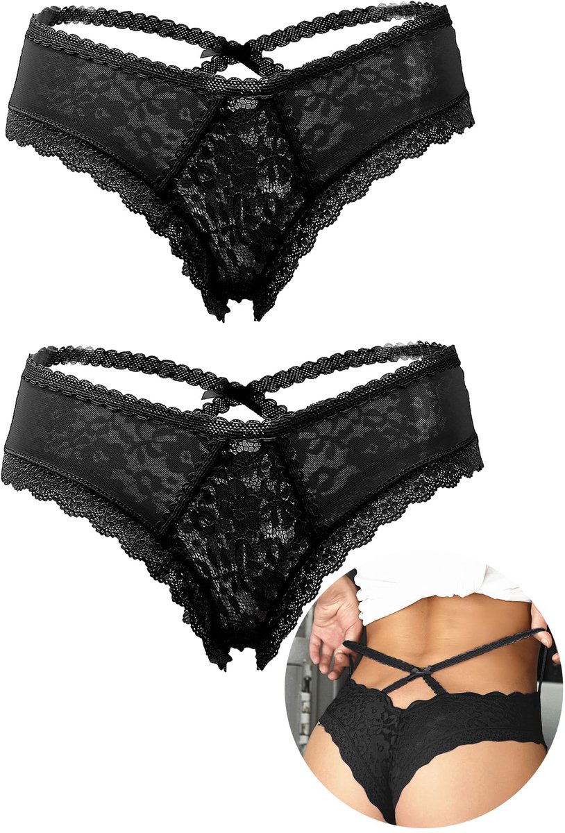 Erotische slipjes dames - grote maten - kant en ademend - sexy ondergoed set van 2 - SnelShoppen