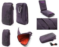 Verticale strepen nylon zakje tas met ritssluiting karabijnhaak voor Wiko Rainbow Up - PAARS