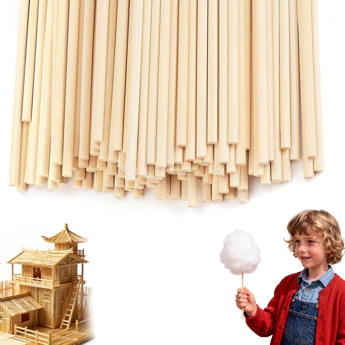 200 Stuks Bamboe Stokjes voor Suikerspin 30 cm x 4 mm, Houten Ronde Stokjes voor Suikerspin Machine, Doe het Zelf, Handwerk en Decoratie, Rond