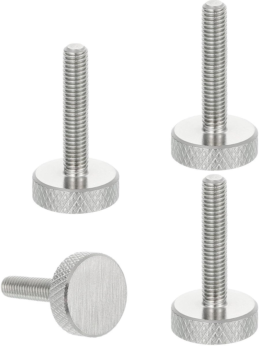 Rotkkopschroeven M5 x 25 mm, 304 metrische platte kopschroeven van roestvrij staal met geruwde kop voor hand, handmoeren voor het vastdraaien van schroefdraad, diameter 16 mm, 4 stuks