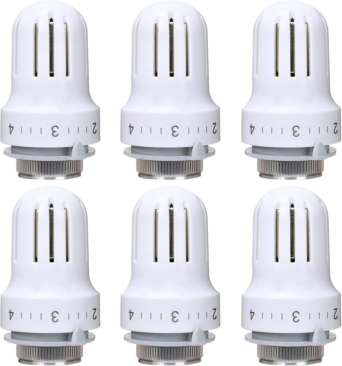 Verwarmingsthermostaat en thermostaatkop, M30 x 1,5, radiatorthermostaat met automatische regeling, vorstbescherming, 5-traps reservekop voor kantoor en thuis, 6 stuks