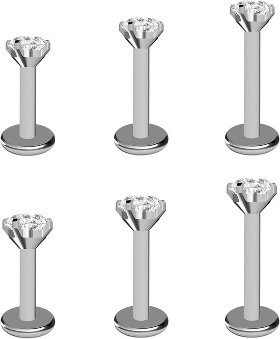 1,2mm intern geschroefde titanium labret Monroe LipTragus Helix oorbelstekers - 3mm bolletje — afbeelding 4