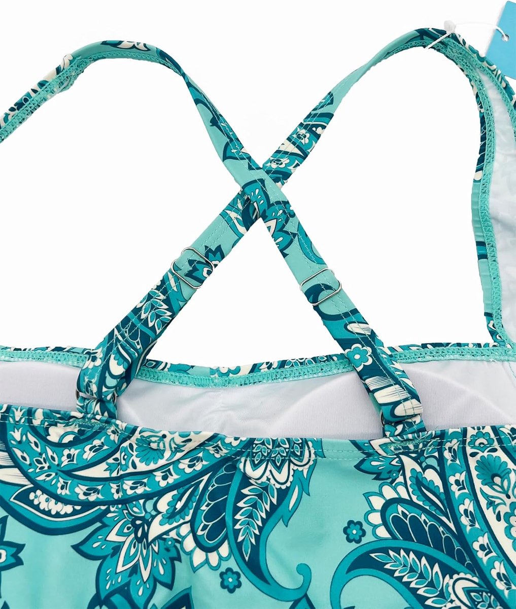 Sets voor dames, 2 stuks, twist front tankini-top met boyshort, buikcontrole, badmode, bloemenbadpak