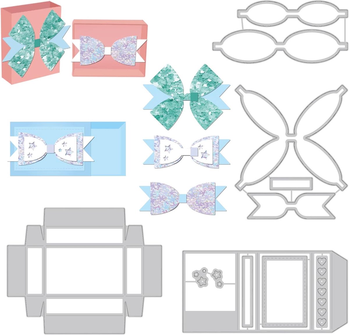 4 stuks luciferdoos patroon koolstofstaal stansvormen sjablonen, 4 stijlen bowknot metalen stansvormen sjablonen voor scrapbooking decoratief fotoalbum reliëf papieren kaart