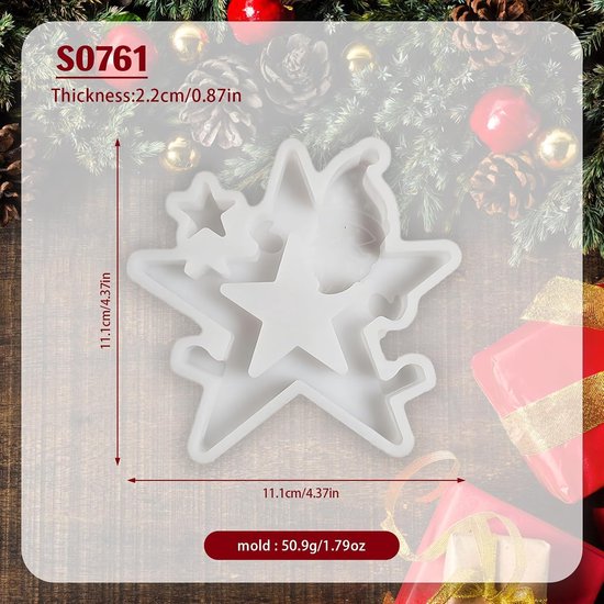 Gietvormen, kerstkandelaar, stervorm, siliconen gietvorm, kerstgietvorm, kerststerren, gietvormen voor doe-het-zelf Kerstmis, handwerk, handwerk — afbeelding 3