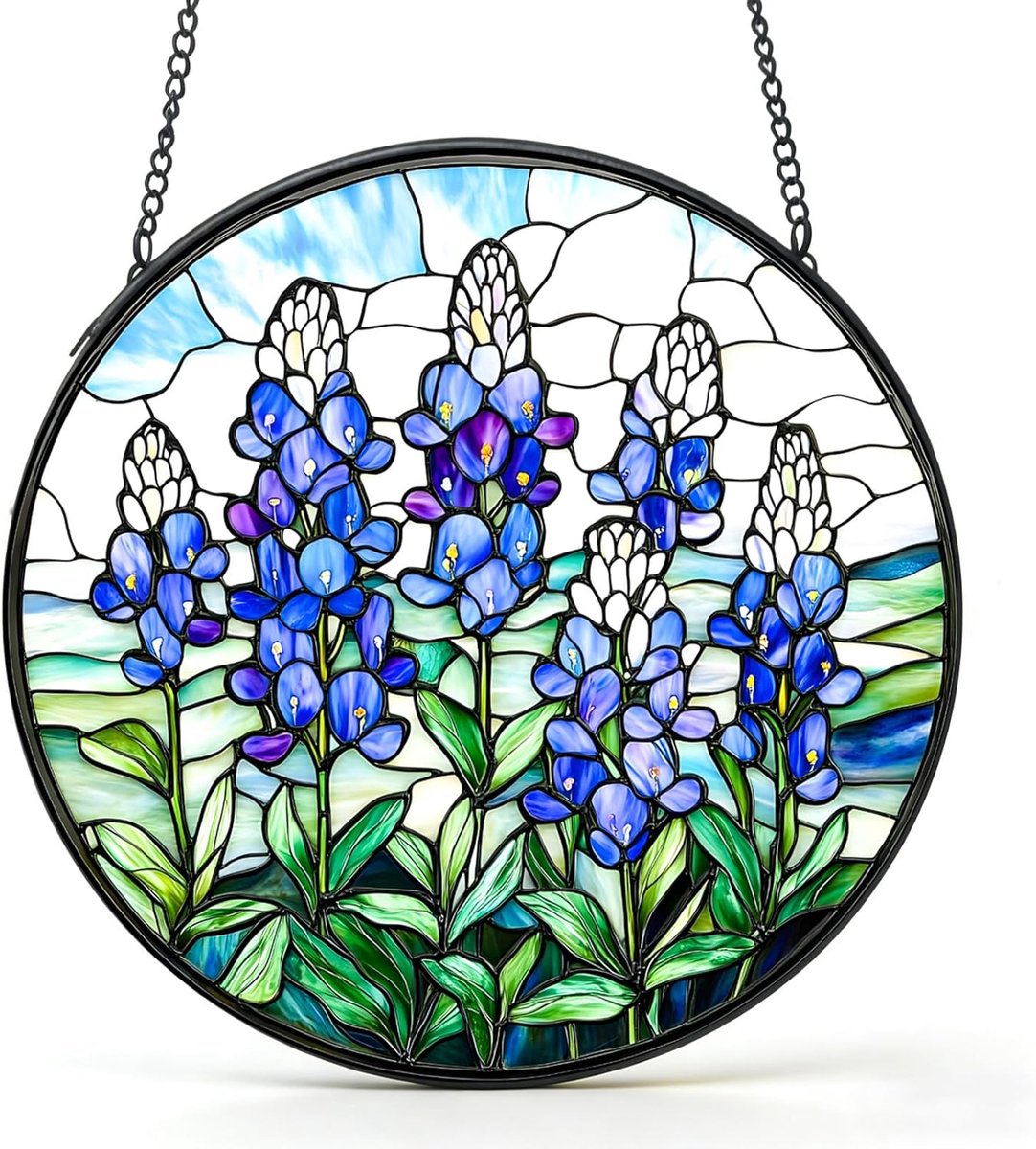 Zonnevanger, gebrandschilderd glas, hangdecoratie met metalen ketting, kleefhaken, boho-decoratie, raamdecoratie, hangende decoratie voor tuin, balkon, woonkamer, 20 cm, blauwe