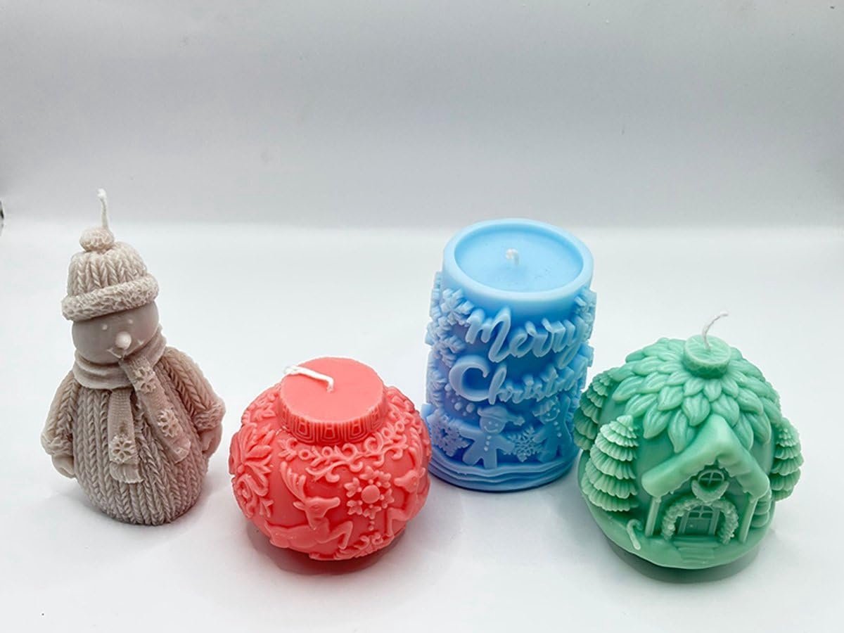 geurkaarsen set – 4 handgemaakte kerstkaarsen van palmwax – wintergeuren appel & kaneel, dennen en ceder – decoratief kerstcadeau