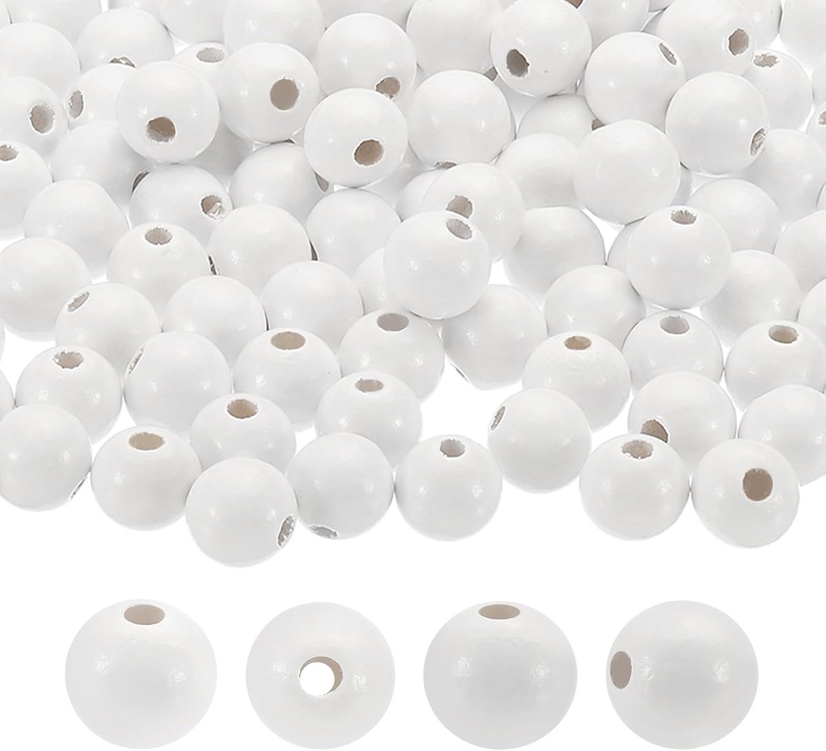 16 mm natuurlijke houten kralen, 300 stuks houten kralen, ronde losse kralen, afstandskralen voor doe-het-zelf knutselen, sieraden maken, woondecoratie, wit