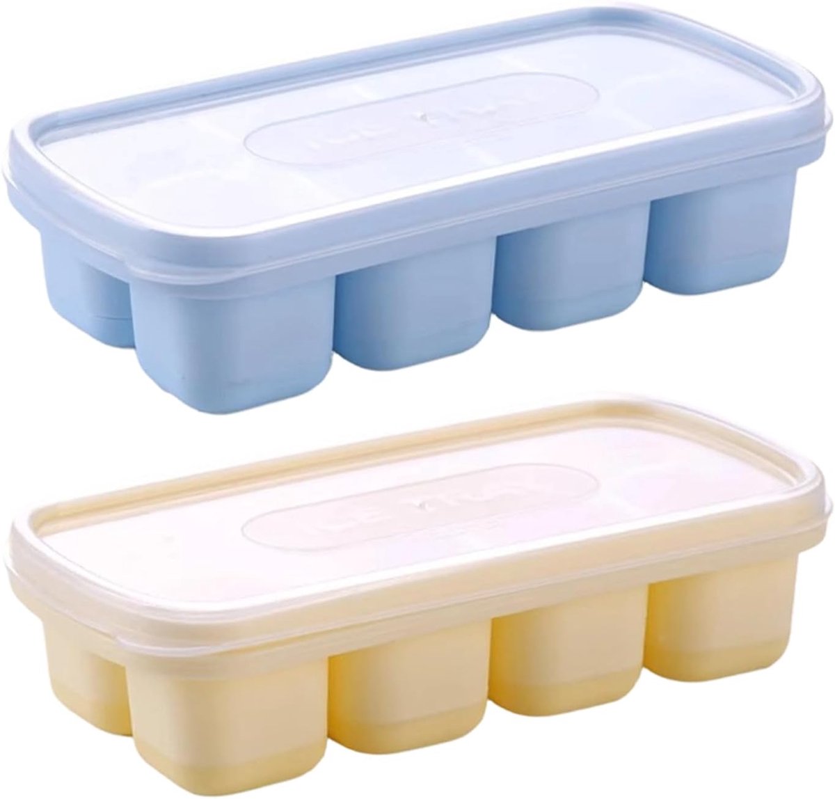 Set van 2 ijsblokjesvormen van siliconen met deksel, zachte ijsblokjesvorm voor baby's en cocktails, 8 holtes, BPA-vrij, gemakkelijk te verwijderen, ideaal voor voedseldiversificatie, blauw en