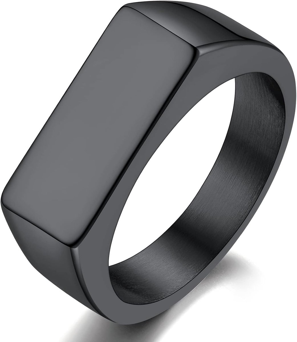 Herenring van roestvrij staal, zwarte ring voor heren en jongens, zegelring voor heren (Zwart, 64)