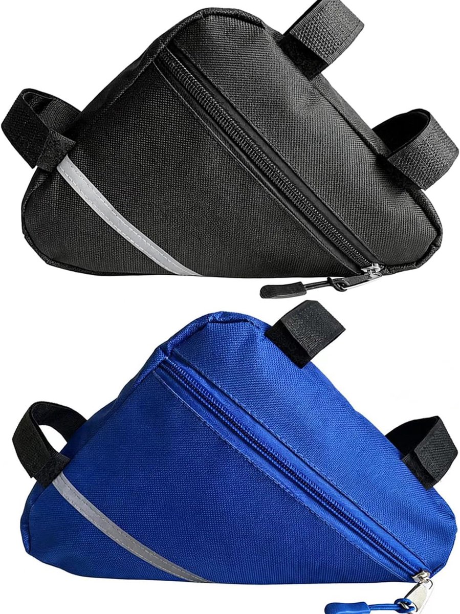 2 Stuks Groot Fiets Voorframe Driehoek Tas Set (Zwart + Blauw) | Fiets Driehoek Tas, Waterdichte Nylon Fiets Driehoek Opbergtas met Dubbelzijdige Reflecterende Decoratie, voor MTB Racefiets
