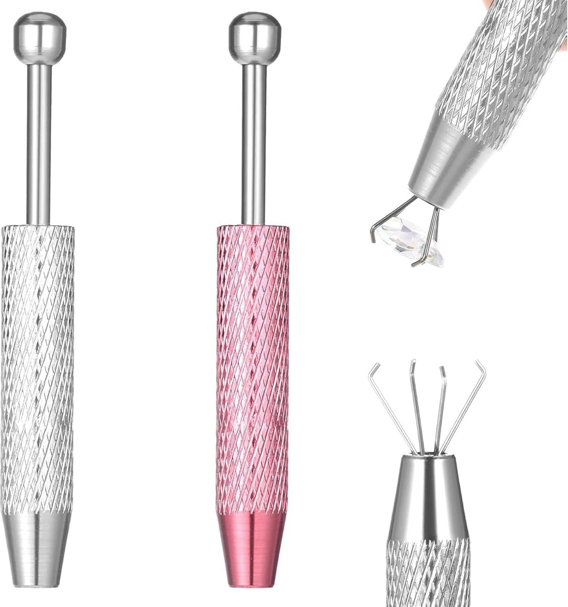 2 stuks piercing bal grijper gereedschap, compacte korte schacht roestvrijstalen sieradenwissel gereedschap zilver & roze piercing tang voor balletjes en precisiewerk