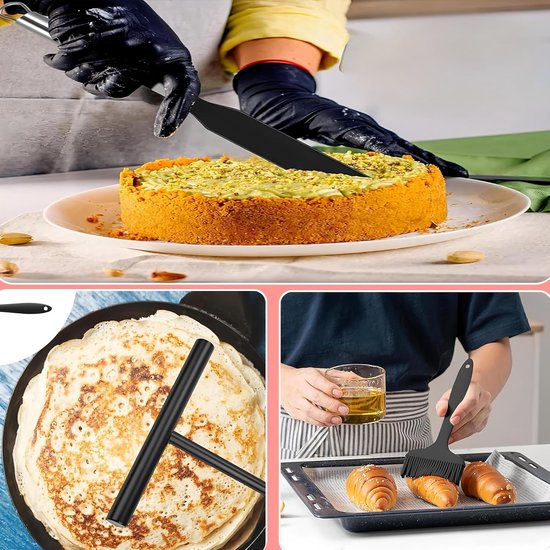 3-delige deegdispenser van roestvrij staal en spatel van siliconen, olieborstel, pannenkoekenset, spatel voor cake, crème, pan, keuken, verdeel pannenkoekendeeg — afbeelding 3