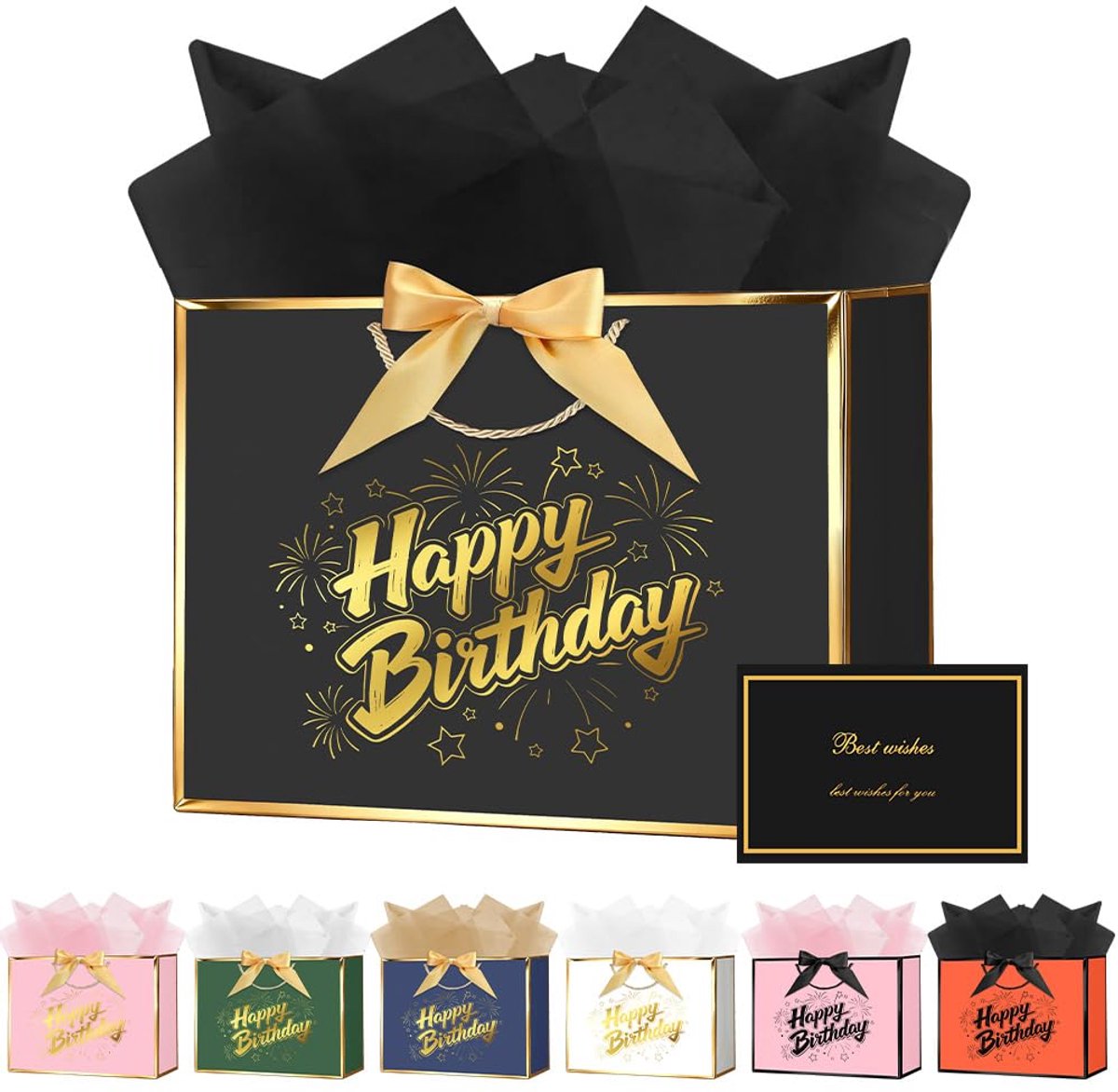 Cadeautas 28 x 20 x 10 cm - Happy Birthday - luxe papieren zakken met handgrepen - perfect voor verjaardagen - SnelShoppen