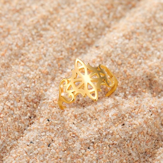 Kkjoy Heksen knoop ring roestvrij staal vier manen magische knoop Heidense Wicca symbolen ring Keltische knoop hekserij amulet voor vrouwen charmante dames — afbeelding 2