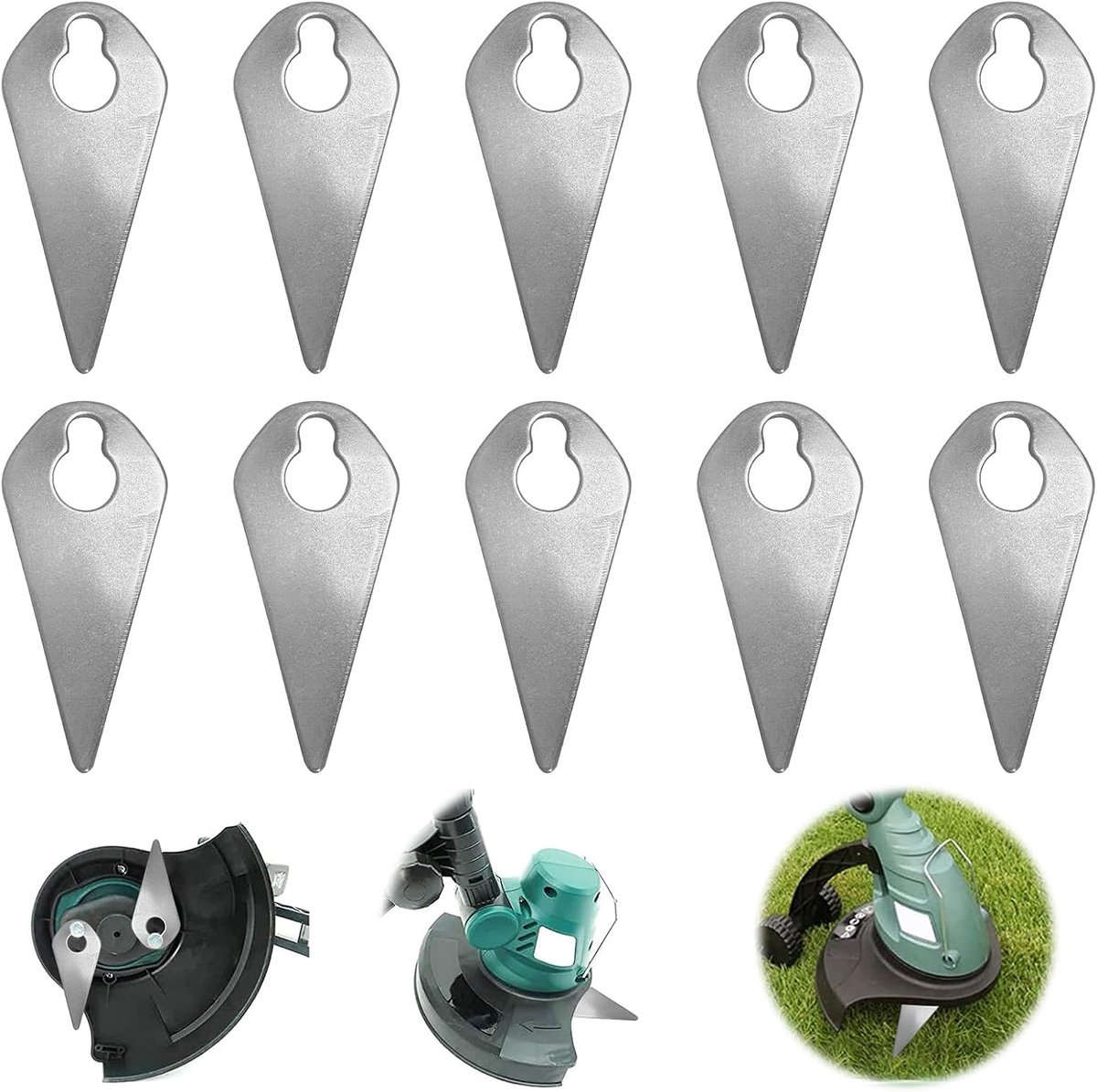 Grastrimmers, 10 stuks, 7 mm - 12 mm reservemes, messen voor grastrimmer, gazonkantensnijder, mes, trimmer, accessoires (korte driehoek, 10)