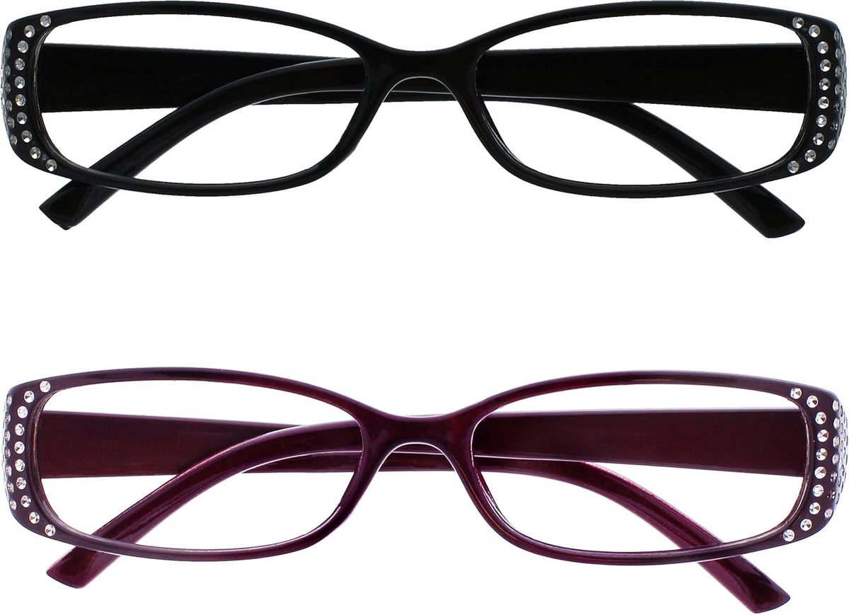 Zwart & Zwart Purper Diamonte Stijl Lezers Waarde 2 Stuks Vrouwen Dames RR93-15 +2,00