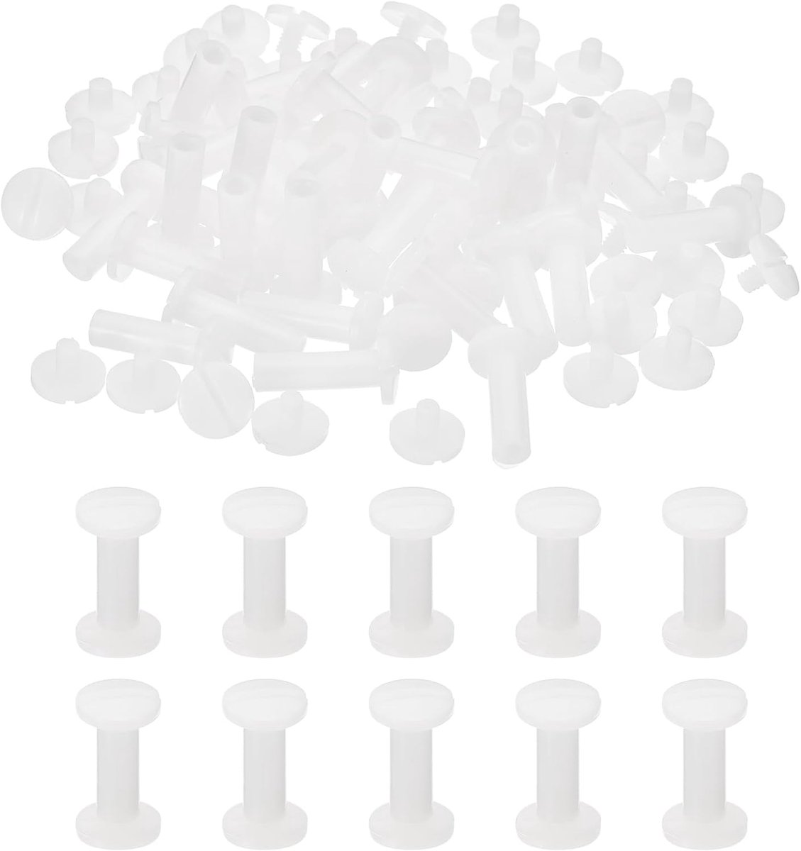 18 mm Chicago-schroeven, 40 sets plastic Chicago-schroeven met sleufkop bindpaal 5,5 mm OD schroefbouten lederen klinknagels bevestigingsmiddelen connectoren wit voor lederen riem plakboek