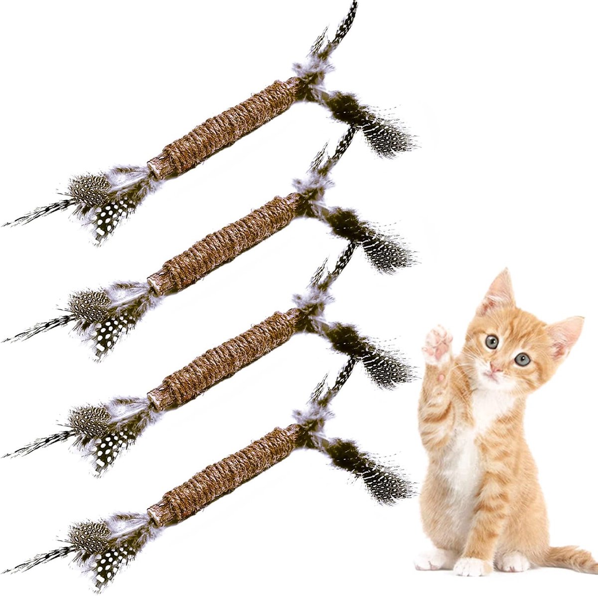 4 stuks, speelgoed voor katten, kauwsticks voor tandreiniging, bio-kauwsticks, speelgoed om te slijpen en tanden