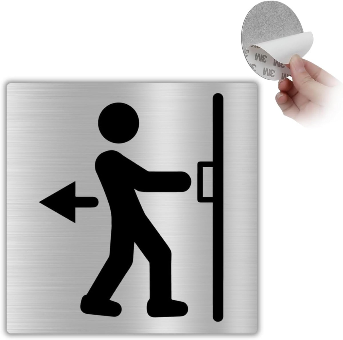 Deurbord - 10x10 cm - Aluminium - Openingsrichting Ingang | Plaat Trekken Deur, Aanduiding Glasdeur Handgreep, Wandbord Bedieningsinstructie Duwen, Zelfklever Naar u Toe Openen