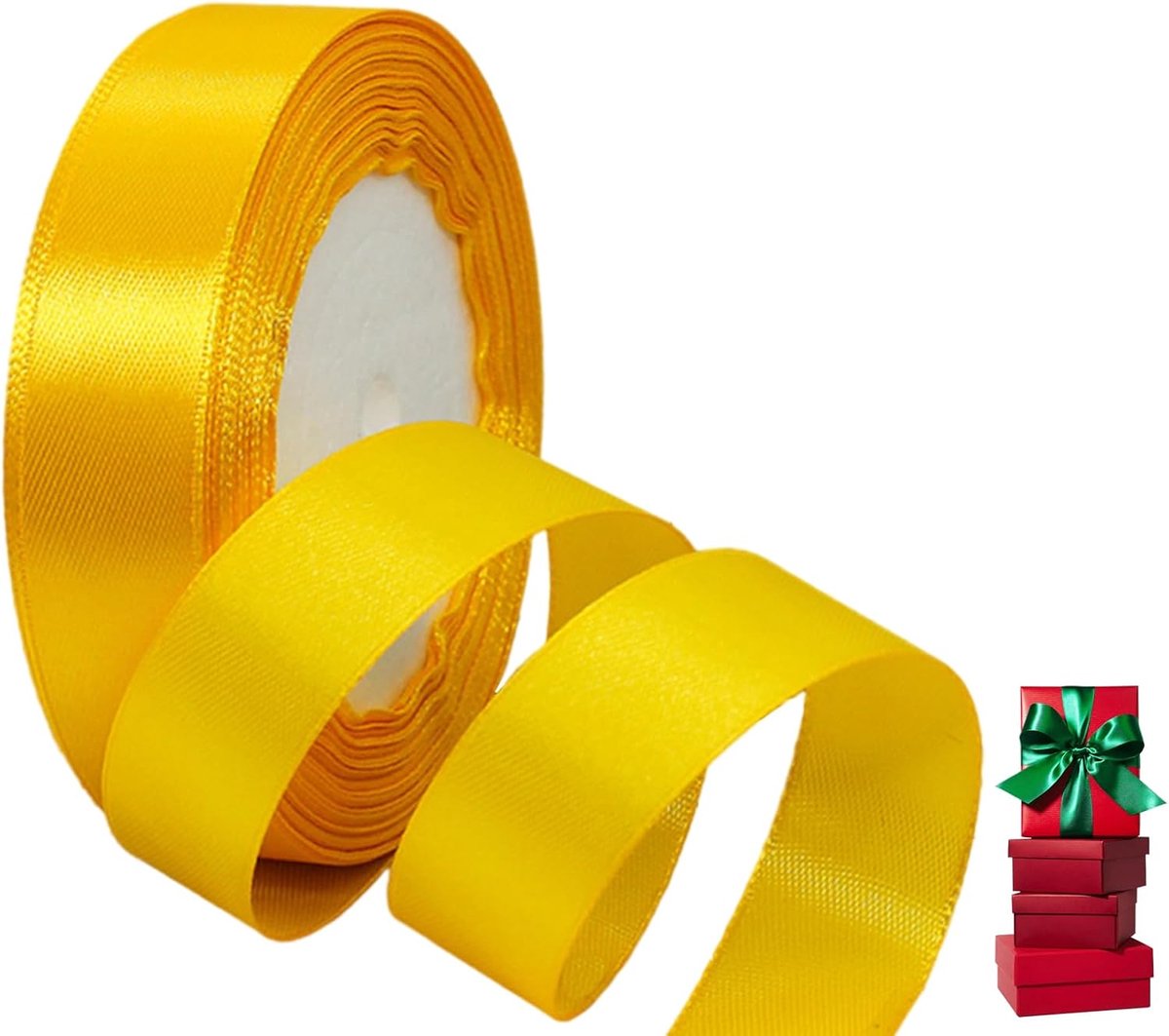 linten 20 mm goudgeel voor geschenkverpakking, 22 m taartballonlint zijden linten geel voor knutselen, Kerstmis, bruiloft, haarstrik, boeket, feest, taartdecoratie