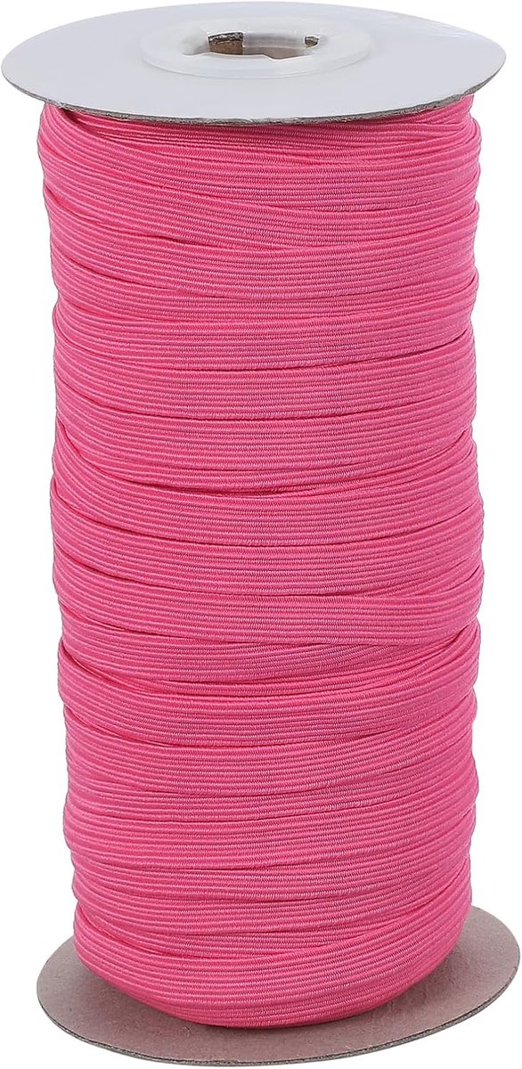 Elastische banden, 6 mm x 45 meter, polyester plat elastisch koord, stretchband voor naaien, knutselen, doe-het-zelf, felroze