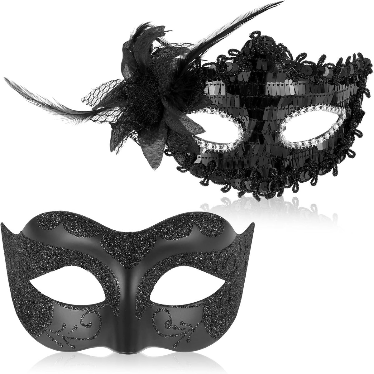 Venetiaans masker voor stellen - set van 2 - elegant zwart oogmasker - ideaal voor carnaval - SnelShoppen