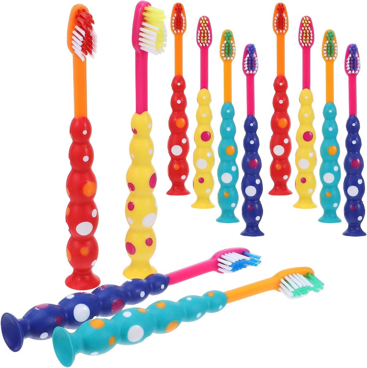Kinder Tandenborstels - Kinderborstels Babyborstels - Tandenpoetsen Leren - Met Zuignap - 12 Stuks - Multicolor
