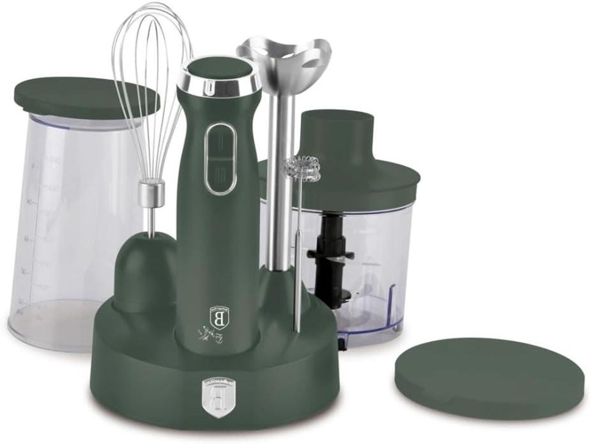Staafmixer met accessoires - Handmixer Pureeapparaat - Dagelijks keukenwerk - 6-in-1 veelzijdigheid - 25x18x25 cm - Mat groen