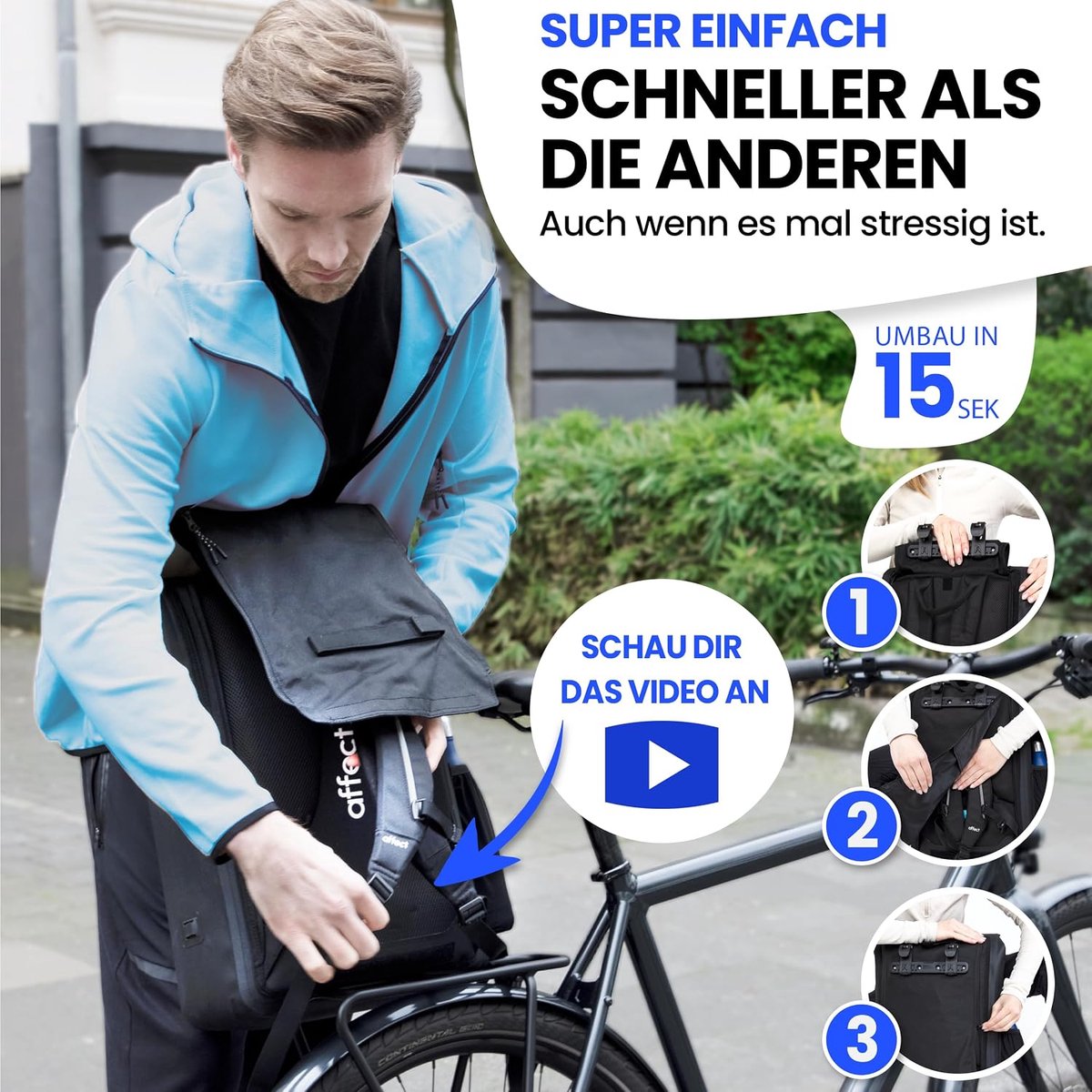 Fietstas 30 liter - 2-in-1 van oceaanplastic - 100% waterdicht - gebruik als rugzak met laptopcompartiment - SnelShoppen