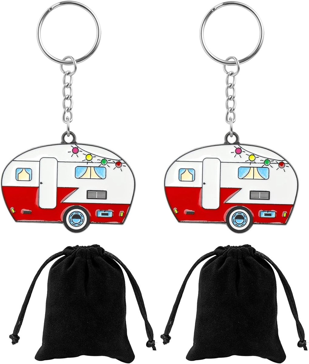 Caravan sleutelhangers set van 2 - blauwe keychains - voor auto en camper - perfect voor campingliefhebbers - m-winkel