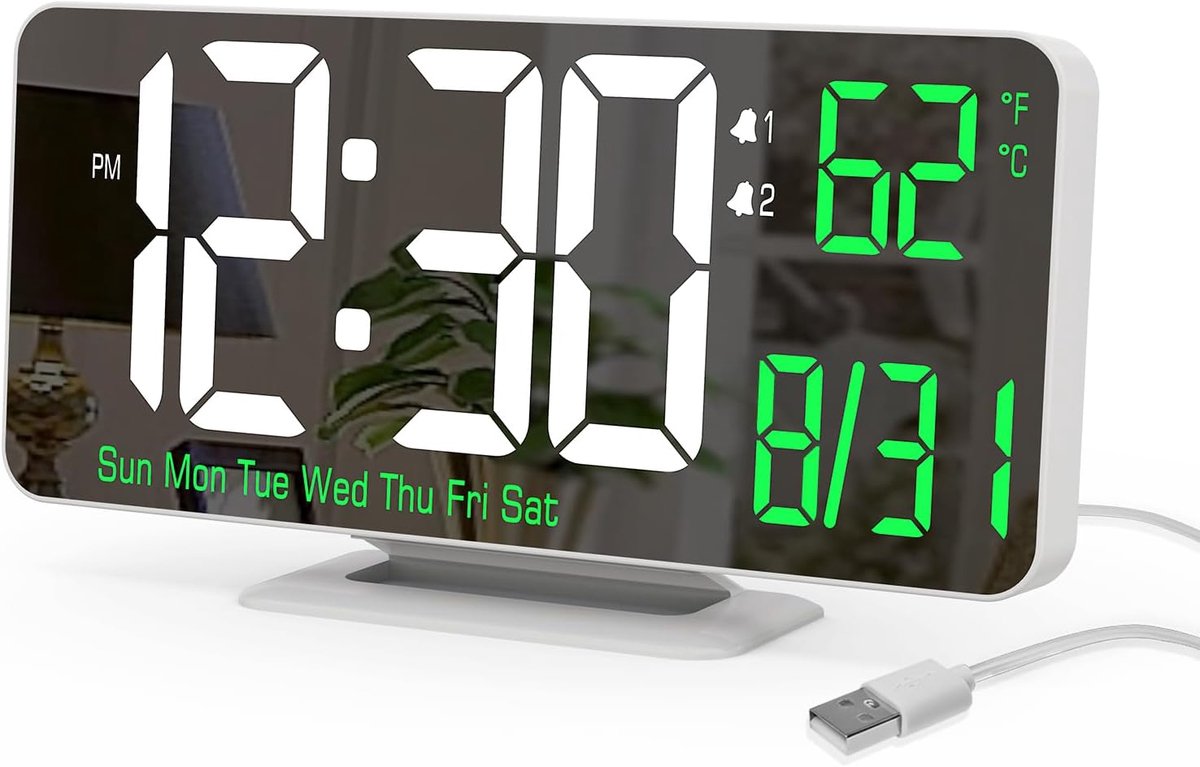 Wekker 6,7 Inch LED - Spiegelklok - Dubbele Alarmfunctie - Perfect voor je slaapkamer - ShopVlot