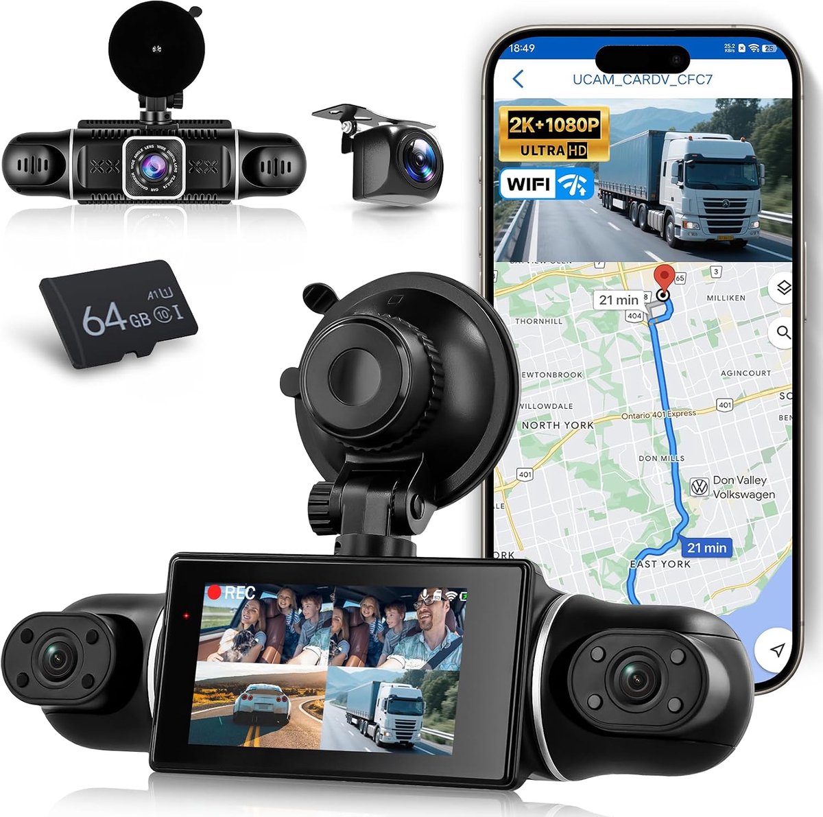 Dashcam 2K WiFi 4 Kanaals - 3 Inch - Nachtsicht - 360° Beveiliging voor je Auto - ShopVlot