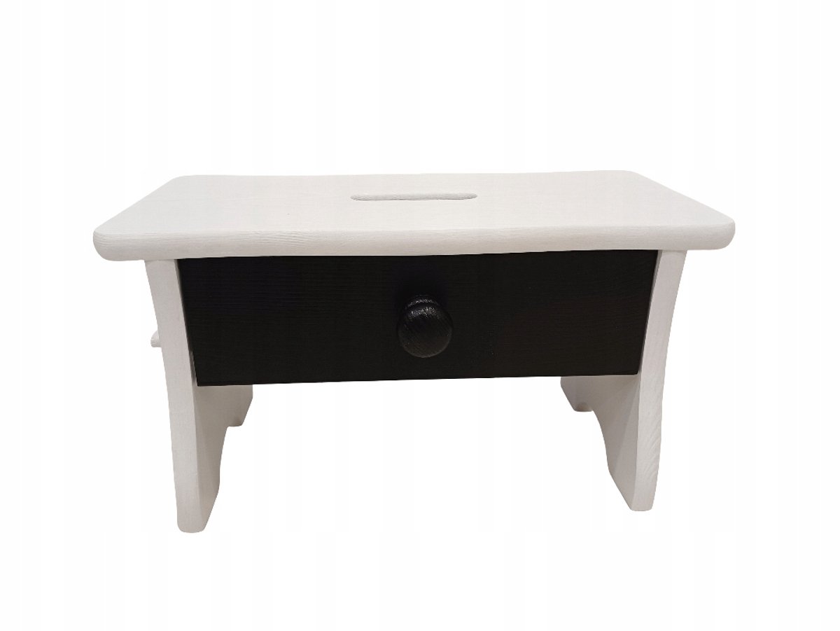 Wit Stoeltje met Zwarte Lade - Hout - 39x20x21 cm
