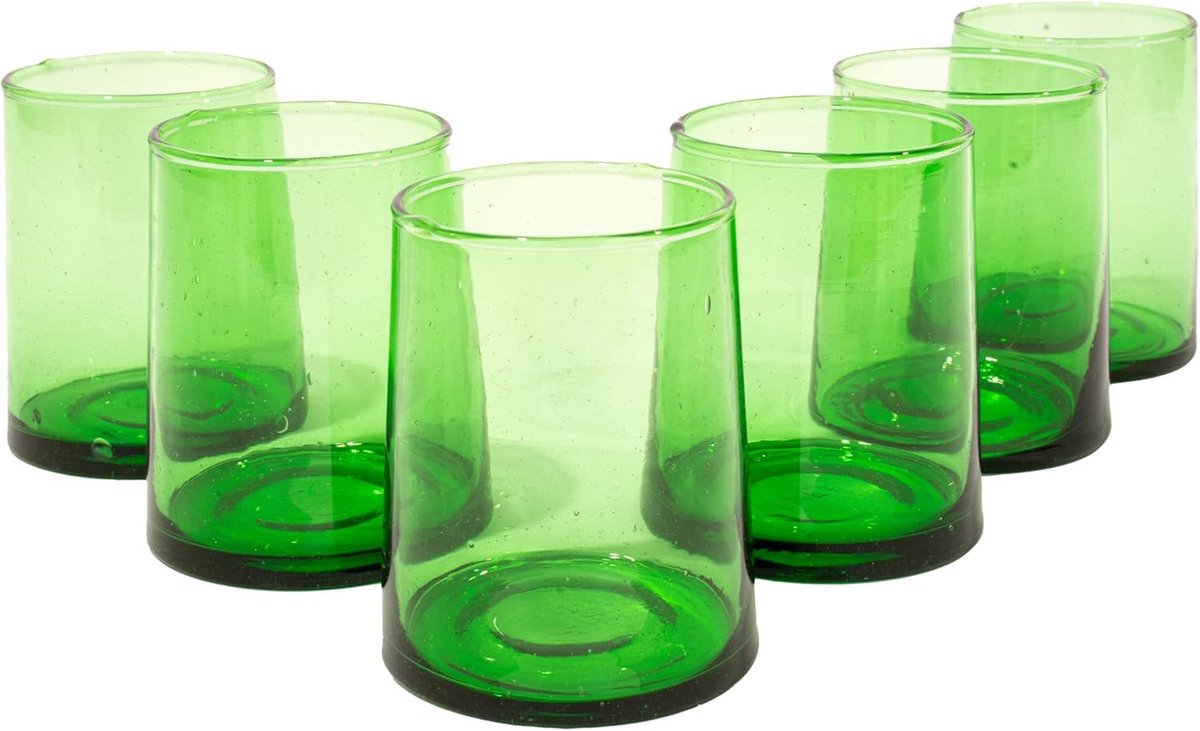 SnelShoppen - Kleurrijke Drinkglazen Set van 6 - Handgemaakte Waterglazen van Gerecycled Glas - Uniek Design uit Marrakech - Milieuvriendelijk en Vaat