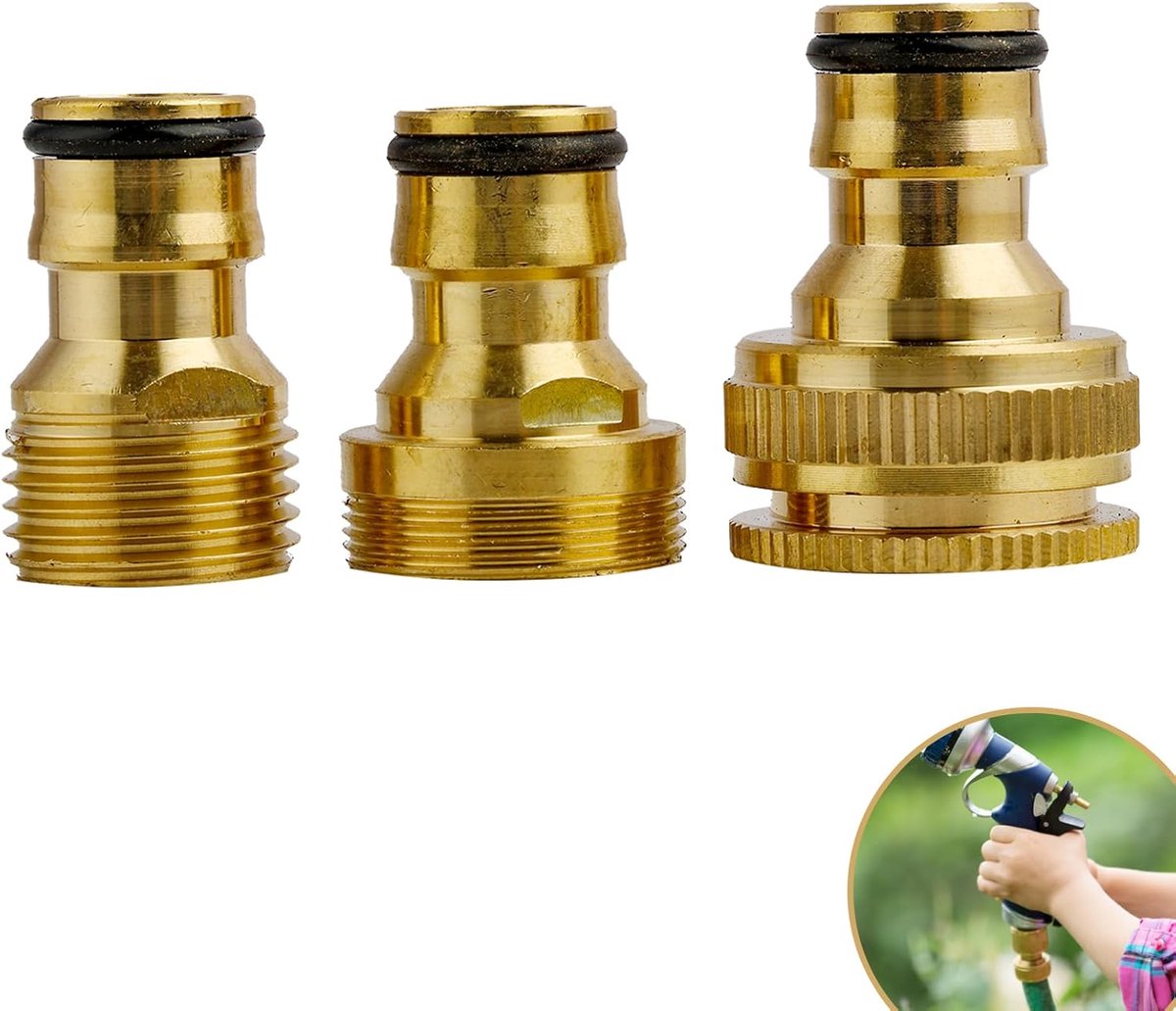 Hose adapters set - universele messing koppelingen - 3 stuks - ideaal voor keuken en tuin - ShopVlot