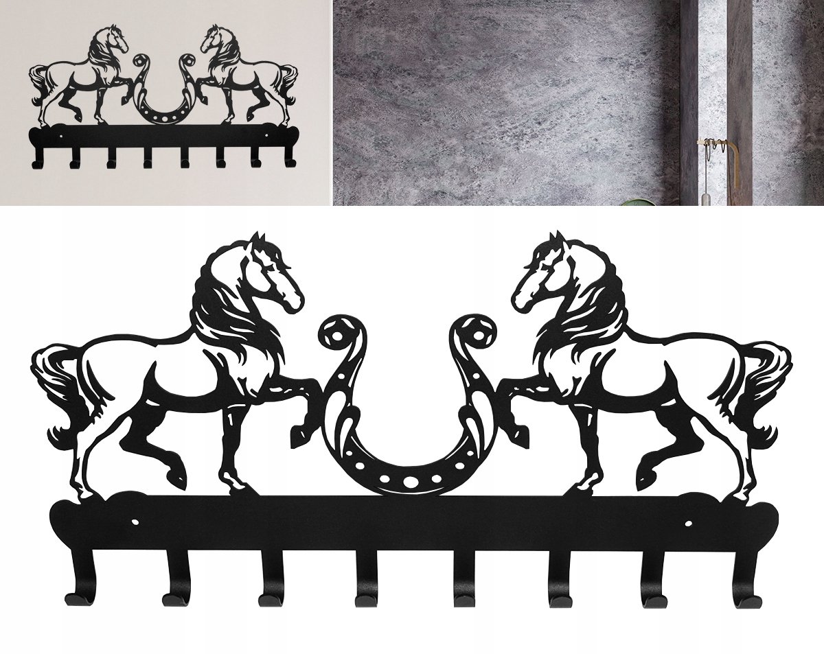 Merkloze Wandkapstok met 8 Haken - Zwart, 50x28 cm
