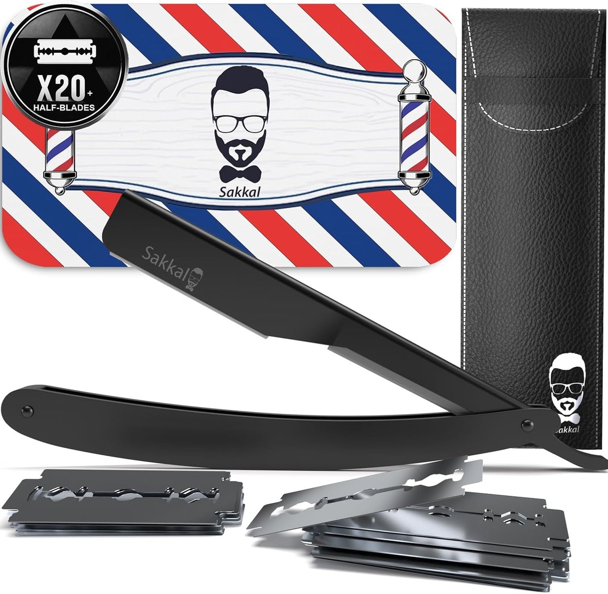 Beard Shaver - 20 Half Bladen - Leer Carry Bag - Professionele Handverzorging - ShopVlot