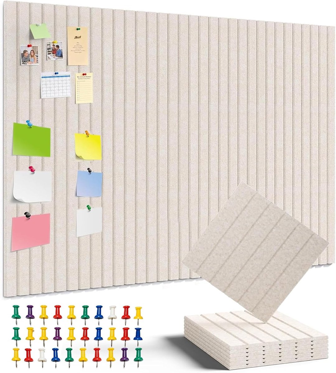 Vilten prikbord 90 x 60 cm - zelfklevend - beige - ideaal voor notities en foto's - SnelShoppen