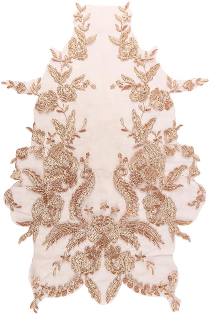 3D borduurkant appliqué - gouden bloemenmotief - tulle rand - ideaal voor bruidskleding - SnelShoppen